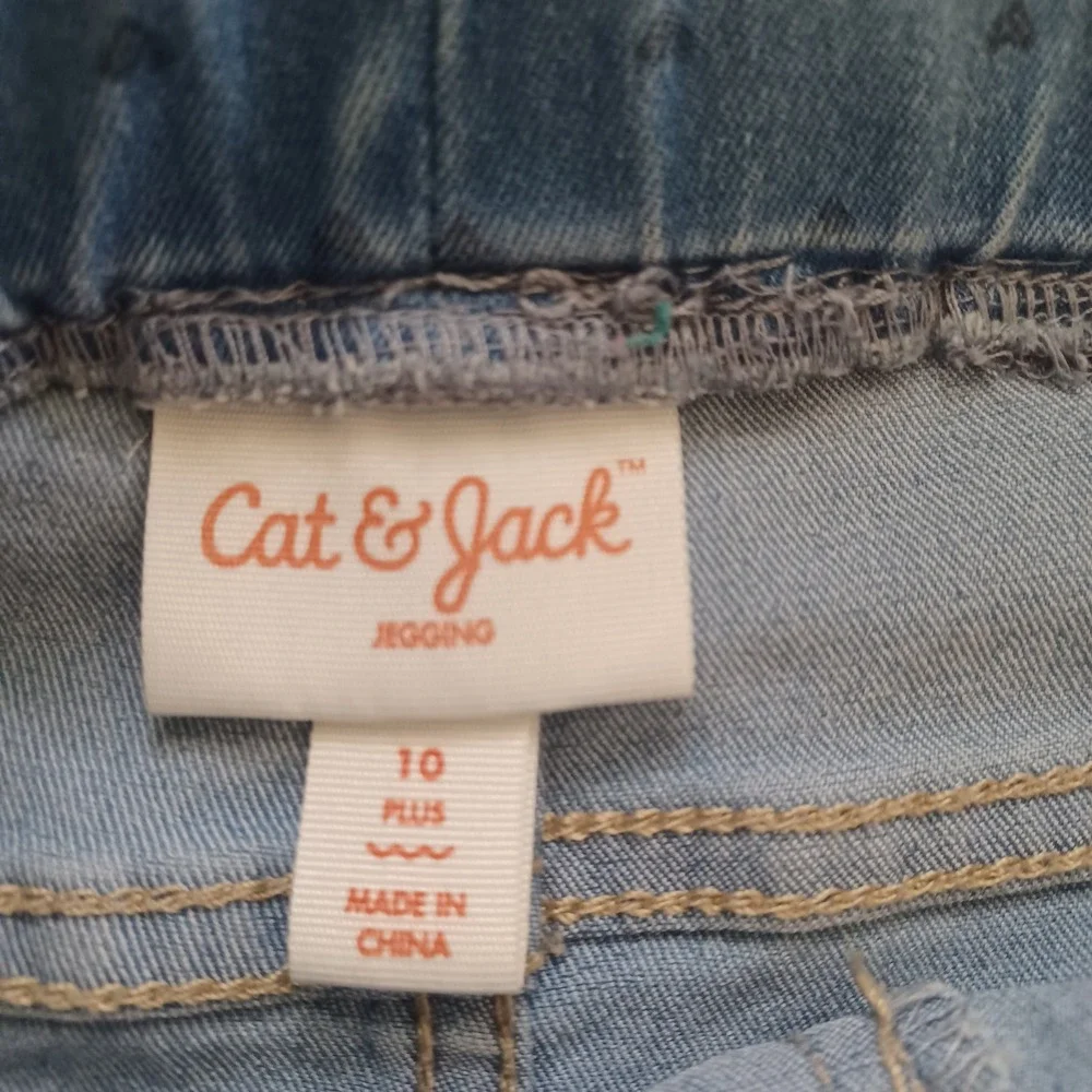 Cat & Jack Girl 10 Plus Heart Print Jeggings Light Wash Blue Denim Pull On Pants